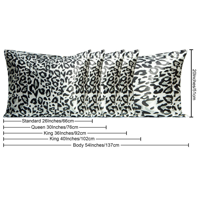 2 Pack Satin Marble Print Pillowcases, Black/White Leopard, King Pillow Case with 2 Pillowcases