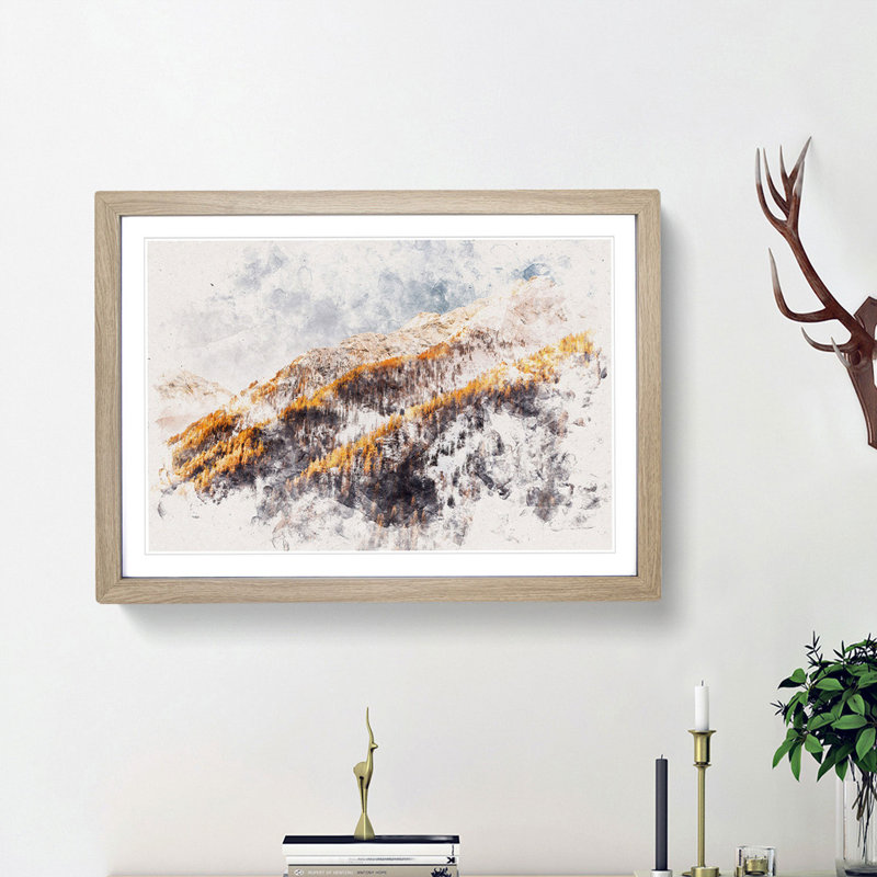 Winter in the Mountains - Framed Print, 62cm H x 87cm W x 2cm D, Oak Framed
