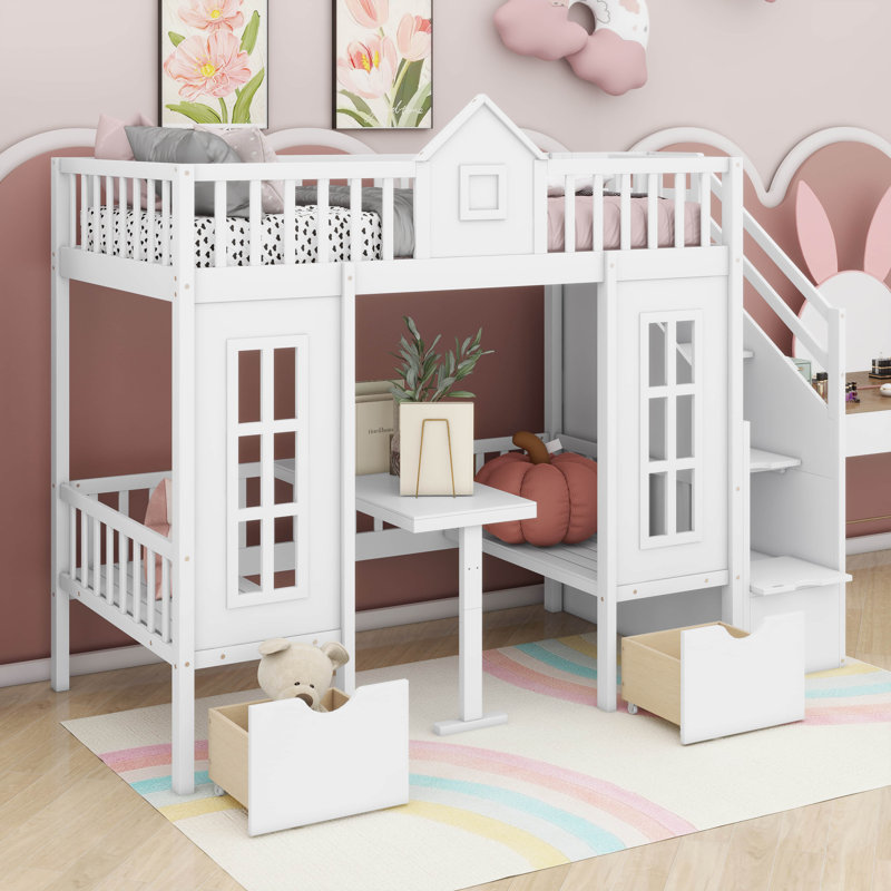 Adonya Kids Twin Over Twin Bunk Bed, White