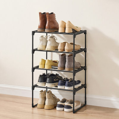 Shoe Rack, 4-Tier Shoe Organizer, Metal Storage Shelf, Upright Or Upside Down, For 5-10 Pairs, Stackable, For Entryway, 11.8 X 16.7 X 28.2 Inches