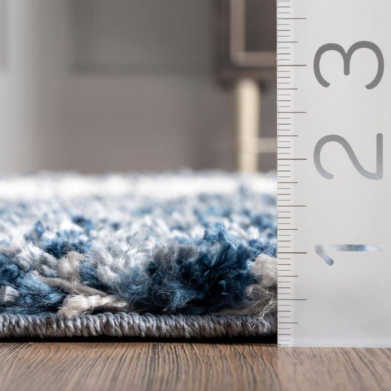 Hassan Geometric Blue Area Rug, Oval 4' x 6'