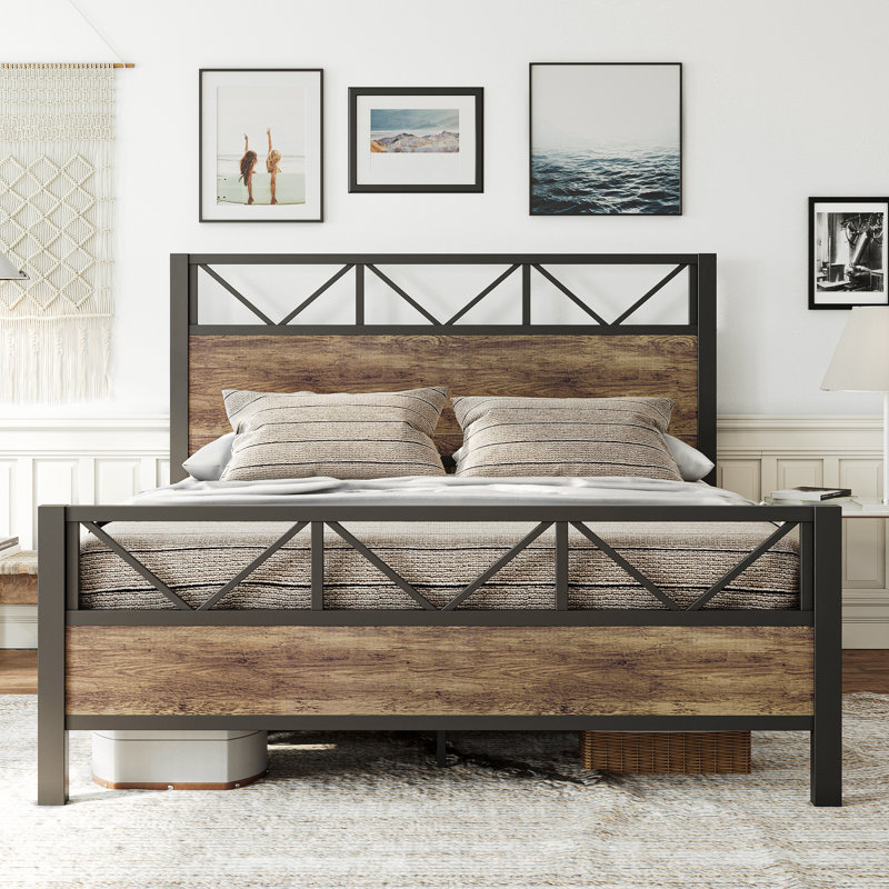 Bed Frame with Tall 51.2 Inch Industrial Headboard, Platform Bed Frame with Strong Metal Support, Solid and Stable, Noise Free, No Box Spring Needed, Easy Assembly