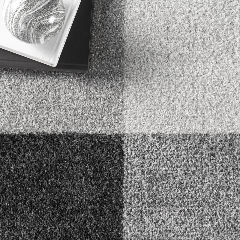 Vasag Plaid Power Loom Performance Black/ Gray/ White Rug, Round 6'