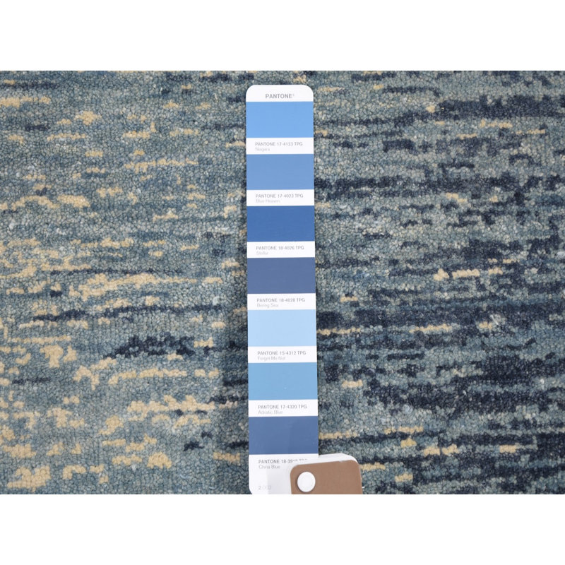 Tapis de Tapis décoratif couloir bleu de conception unique 2 pi 6 po x 8 pi 4 po noué à la main New Age