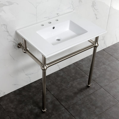 Kingston Brass Templeton 31-Inch Ceramic Console Sink with Brass Legs (8-Inch, 3-Hole)
