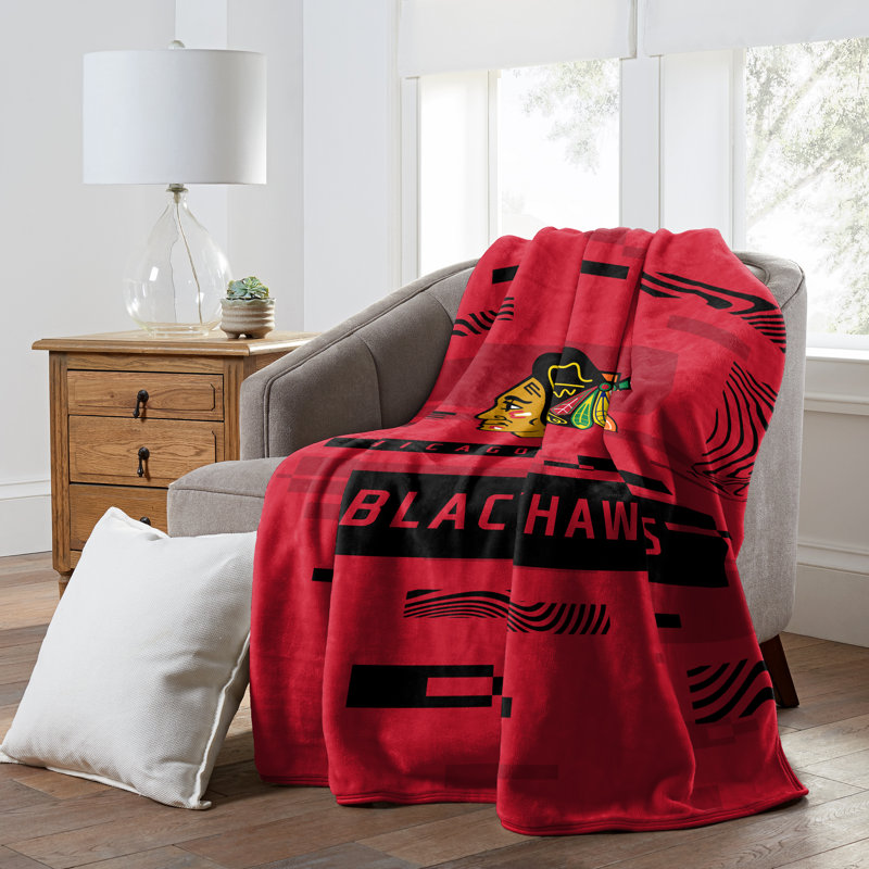 NHL Digitize Raschel Throw Blanket - Oversized 60 x 80 Inches Ultra-Soft Licensed Team Logo Bedding, Red/Black