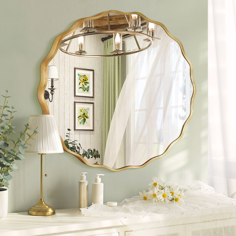 Aluminium Round Mirror, 60 cm H x 60 cm W, Gold