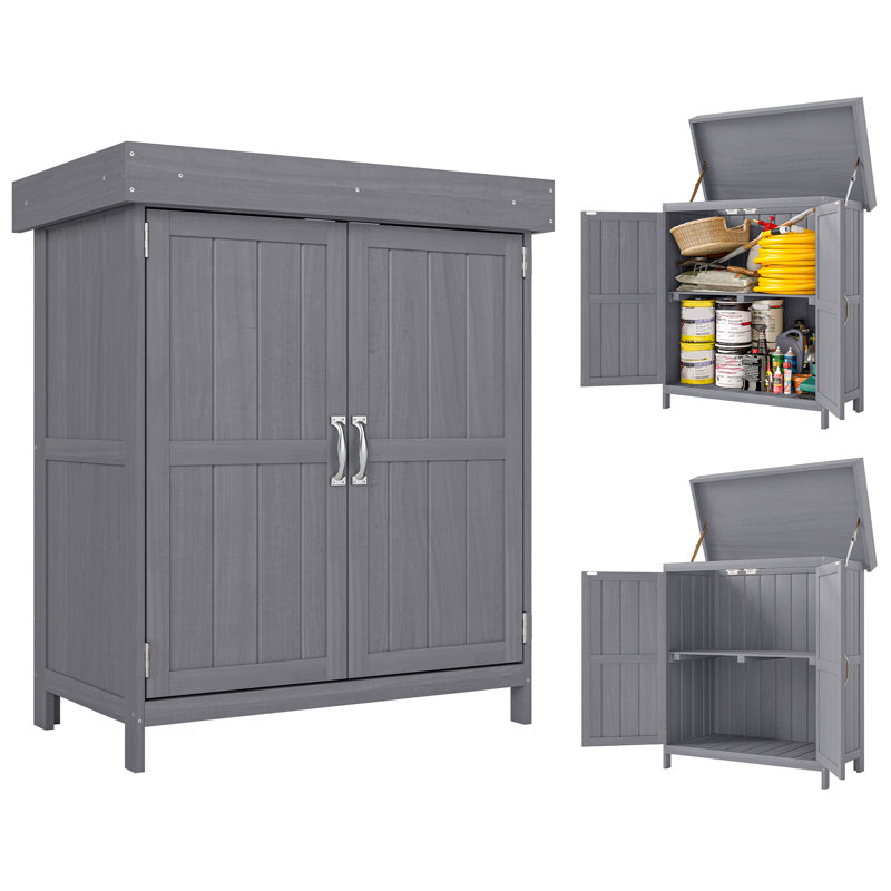 Outsunny Small Shed, Openable Roof 74 x 43 x 88 cm Natural Wood Finish, Grey