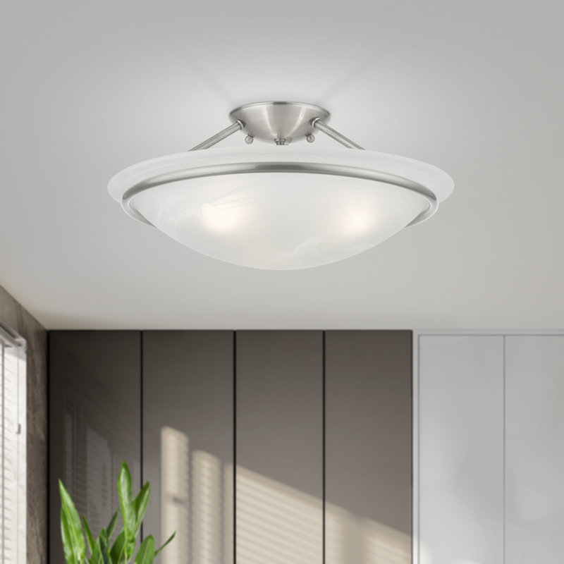 Wilbrecht Glass Semi Flush Mount, Brushed Nickel, 6" H