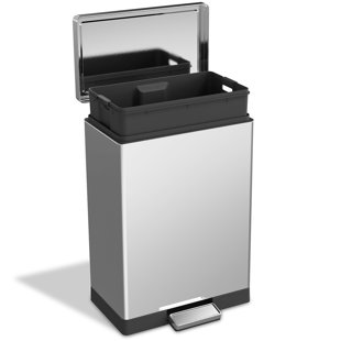 Poubelle en acier inoxydable de 30 L (7,93 gallons) avec doublure intérieure en PP, pédale de barre en métal, conception à l'épreuve des doigts, couvercle à fermeture en douceur