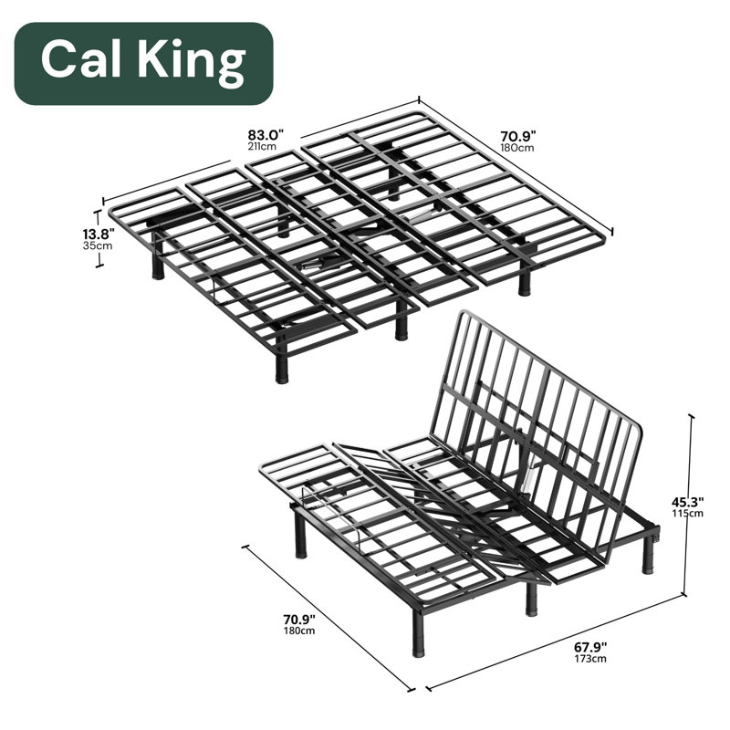 California King Adjustable Bed Frame With Wireless Remote, Electric Bed, Zero Gravity, Head And Foot Incline, Adjustable Leg Heights, Memory Presets, Anti-Snore