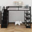 Lit mezzanine pratique en métal avec tablettes de rangement, armoire et garde-robe