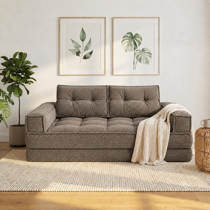 Canapés de compression, canapé de sol modulaire moderne en velours côtelé de 130 cm pour la maison, Brun