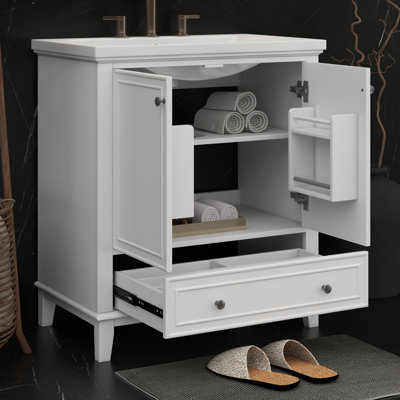 30" Bathroom Vanity Without Sink, Base Only, Free Standing Wooden Bathroom Cabinet With 2 Doors And Drawer