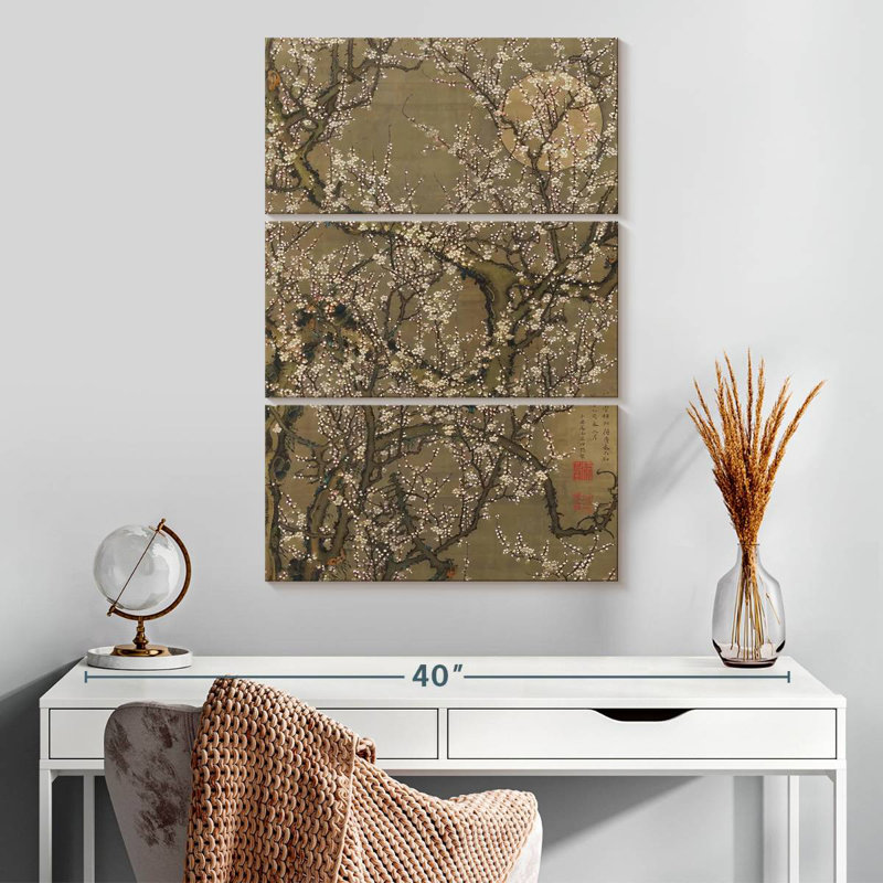 Harnek prune blanche en fleurs et lune, H 32 po x l 20 po