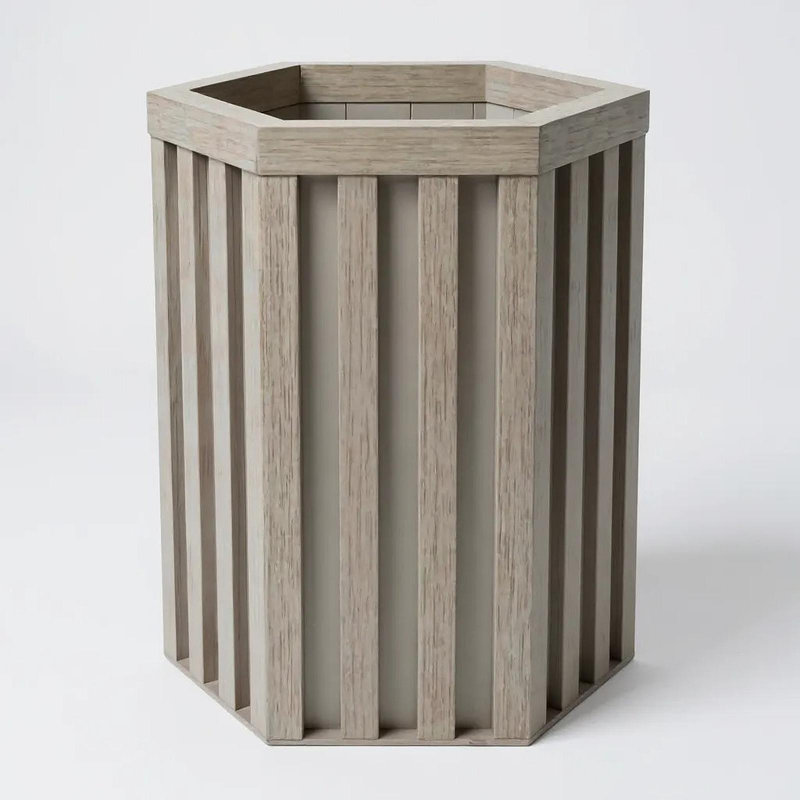 Hexagon Column Planter SM - White, Brown Gray, H 16,25 po x l 10,5 po x P 9,13 po
