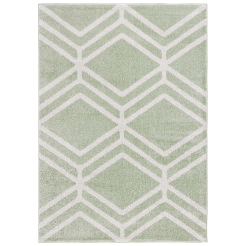 Tapis géométrique de couleur sauge / ivoire Arrietty, Rectangle 9 pi x 12 pi