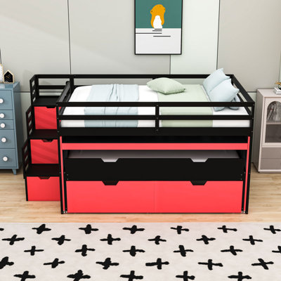 Loft Bed with Desk, Trundle and 2 Storage Drawers