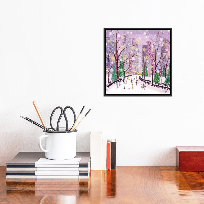 «Snowy Night» par Joy Laforme - impression sur toile tendue, H 12 po x l 12 po x P 1,5 po, Cadre noir