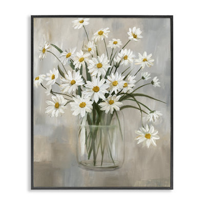 Potted Daisy Bloom Bouquet Black Framed Giclee Art by Nan