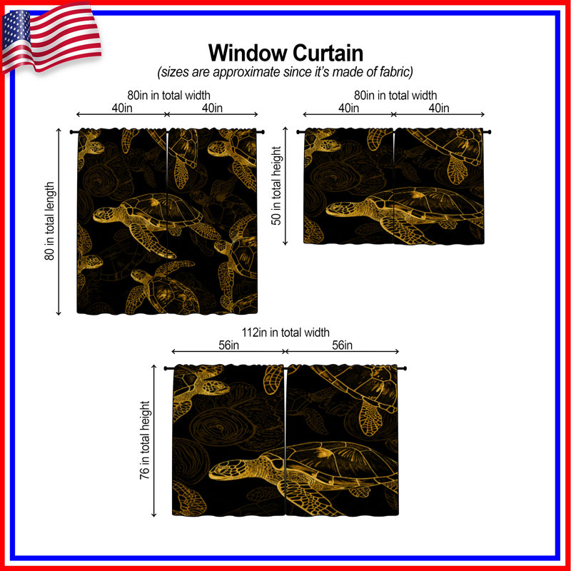 Rideaux de fenêtre Golden Sea Turtles, 20 po x 50 po - 2 panneaux, Transparent