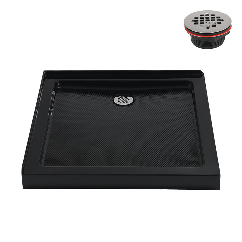 Glossy Black 36'' x 36'' Corner Acrylic Shower Base with Right Drain