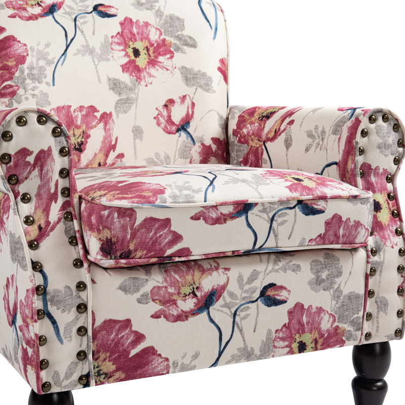 Arian 76 Cm Wide Cotton Armchair, White Floral Polyester Blend