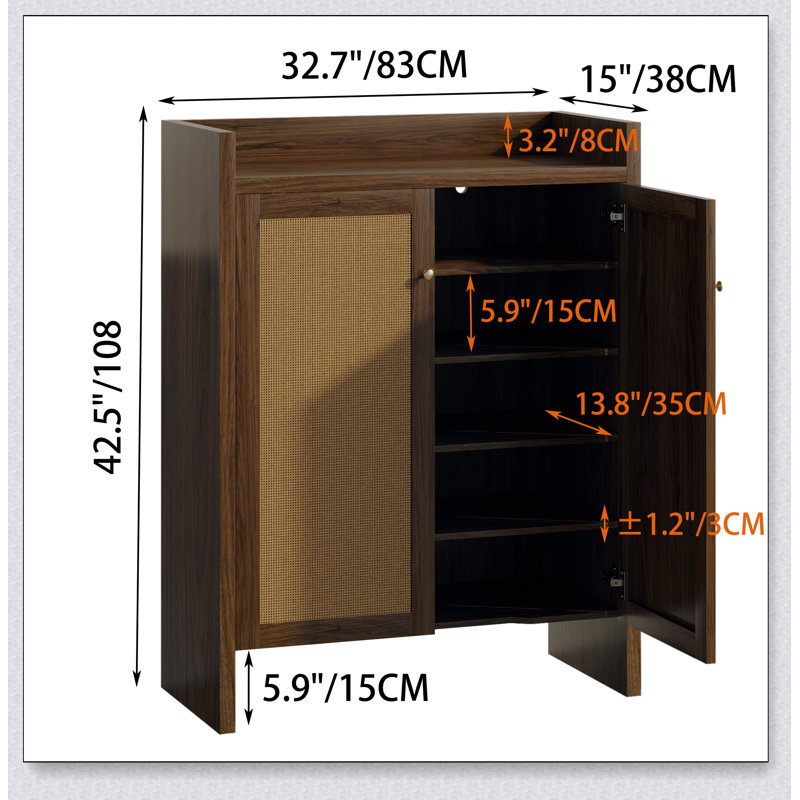 Armoire à chaussures haute en rotin avec tablettes réglables à 6 niveaux, idéale pour le rangement et l'organisation des vestibules et des vestibules