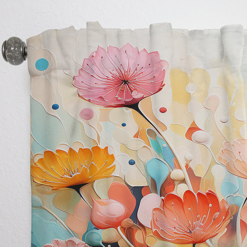 Noelia Pink And Orange Charming Spring Meadows - Botanicals Curtain - Velvet Room Darkening - 1 panel, 52" W x 120" L