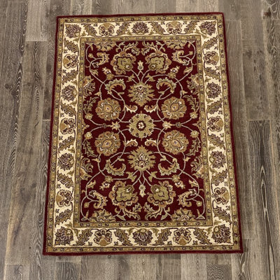 Tapis floral traditionnel en laine touffeté à la main bourgogne, crème et sauge Bartz Authentic