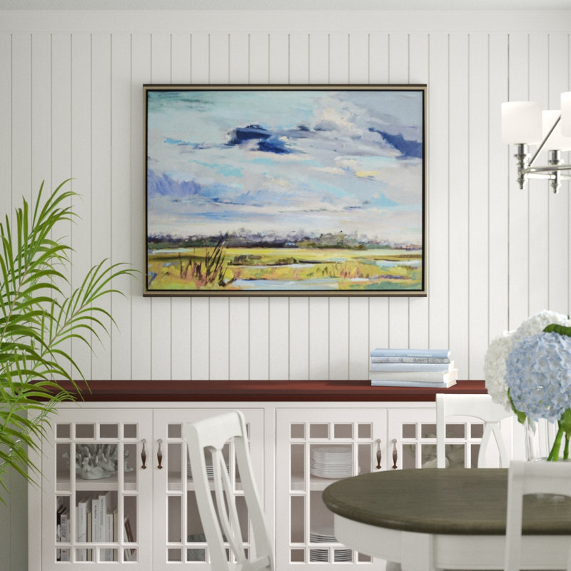 " Marsh Skies " by Hallock, Floater Frame, 39" H x 51" W x 2" D