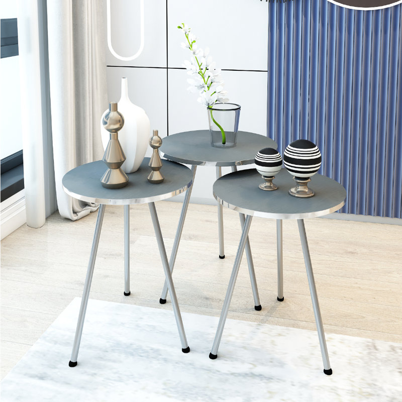 Ensemble de tables basses 3 pièces Euclide, Argenté