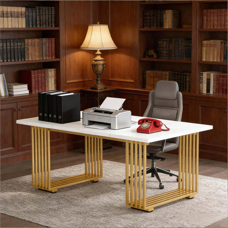 Elegant Executive Desk with Gold Accents
