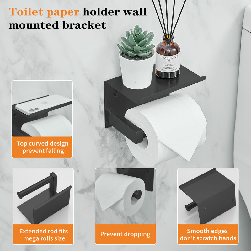 Wall Mounted Toilet Paper Holder, Matte Black