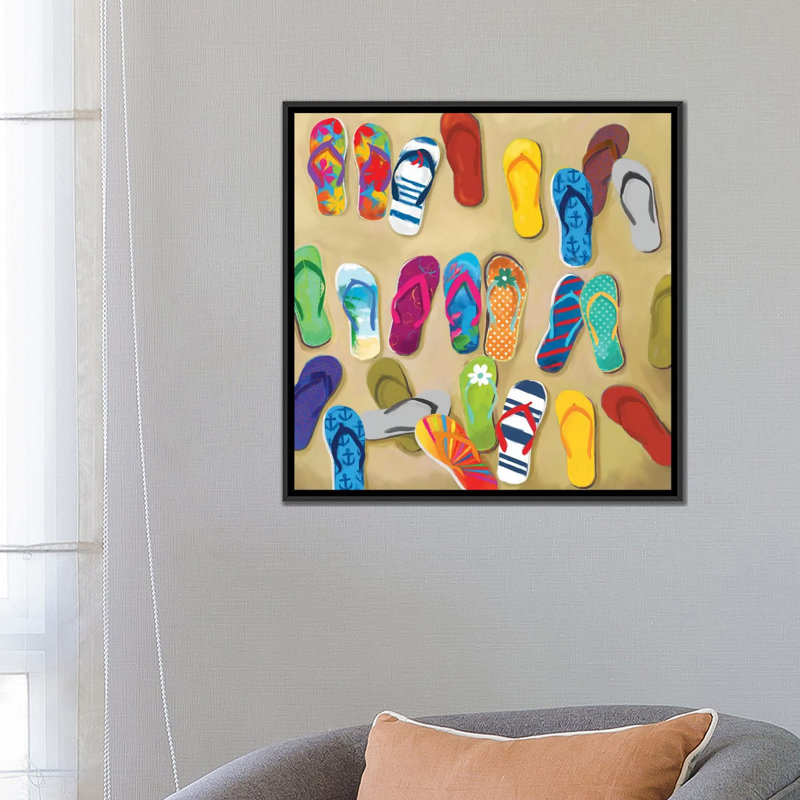 « flip flipes ii », reproduction sur toile, H 18 po x l 18 po x P 1,5 po, Toile avec cadre flottant noir, Pas de tapis
