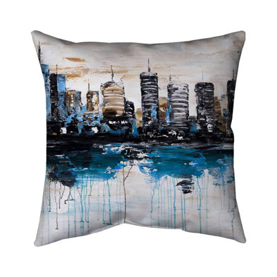 Abstract City Reflection Throw Pillow - Industrial Beige – Poly Twill Throw Pillow with Insert, Double-Sided Print