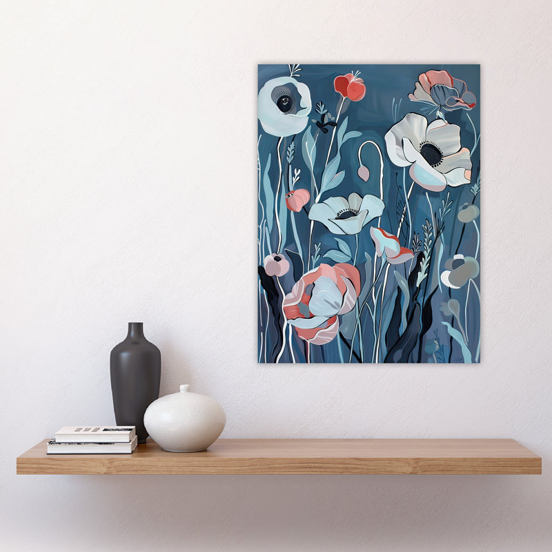 Elegant Spring Wildflowers Blue Painting Wall Art Print
