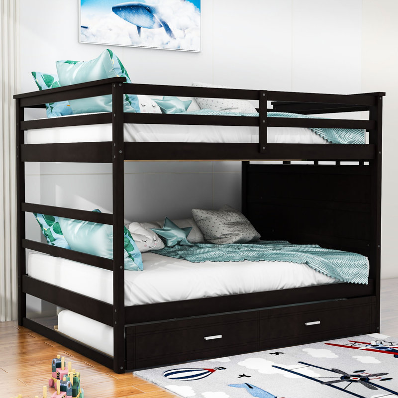 Jamere Kids Full Over Full Wood Bunk Bed with Twin Size Trundle and Drawers, Espresso