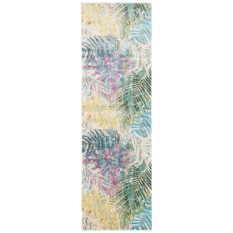Samira Floral Green/Pink/Yellow Area Rug, Runner 2'2" x 7'