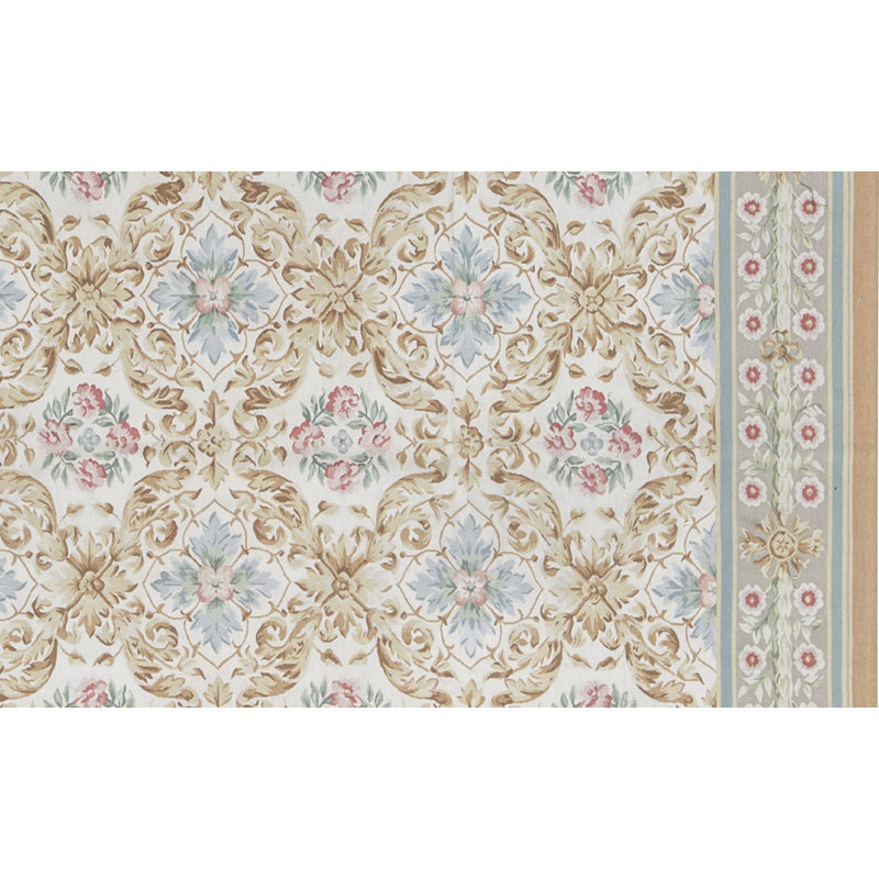 Tapis beige et vert noué à la main de haute qualité