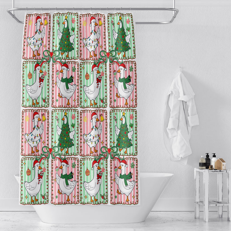 Rideau de douche et tapis Millenial, Pink/Green Christmas
