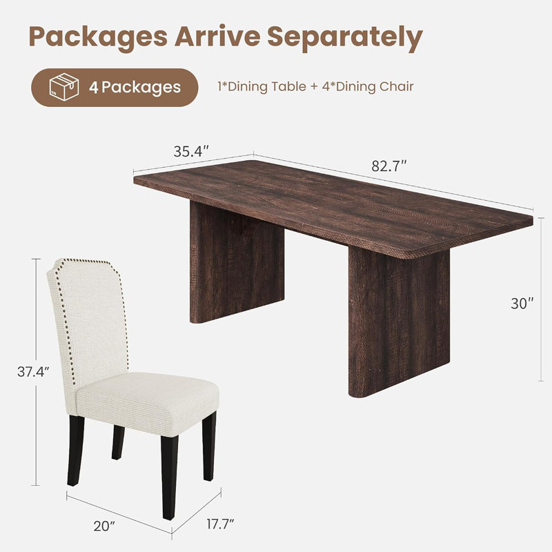 Extendable Dining Table Set for 8‑10 People, 63"‑82.68" Rectangular Table with Rounded Corners, Cotton Linen Upholstered Chairs for Kitchen & Dining Room