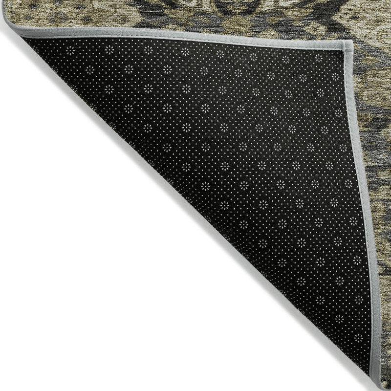 Tapis extérieur lavable damassé gris anthracite et beige 5 pi x 8 pi