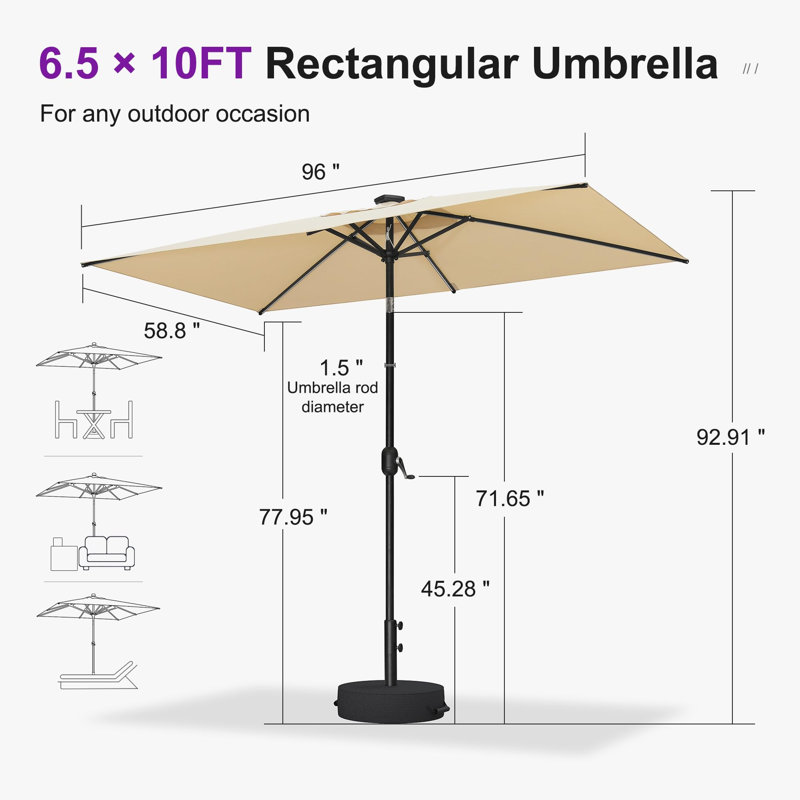 Parasol rectangulaire de terrasse 1,5 m x 2,4 m, parasol de table extérieur, structure en aluminium, parasol de marché, parasol