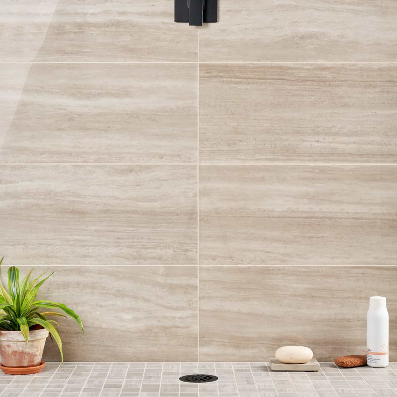 Nashville 12x24 Matte Travertine Look Porcelain Tile, Taupe Polished