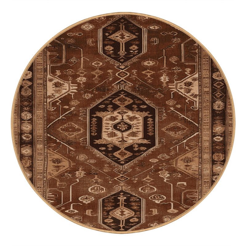 Tapis brun turc lavable à la machine, Rond 7 pi