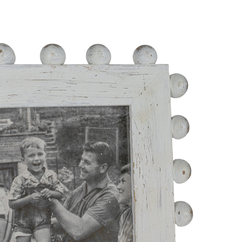 Whitewashed Wood Bead Accented 4x6 Picture Frame