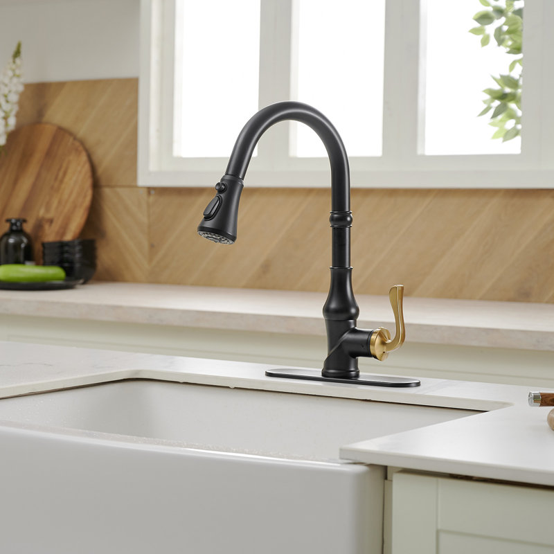 VIBRANTBATH Kitchen Faucet, Matte Black/Gold, 1.2 GPM