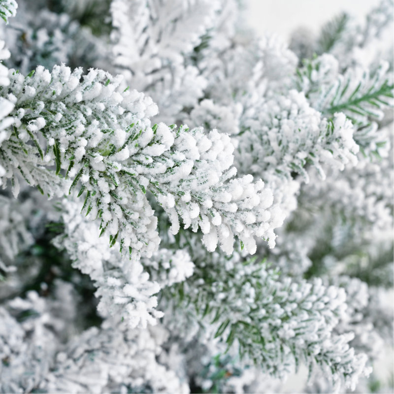 Premium 7FT Snow Flocked Hinged Artificial Christmas Fake Spruce For Home Office Party Decoration With Fluffy Branch White Snow Tips And Metal Stand