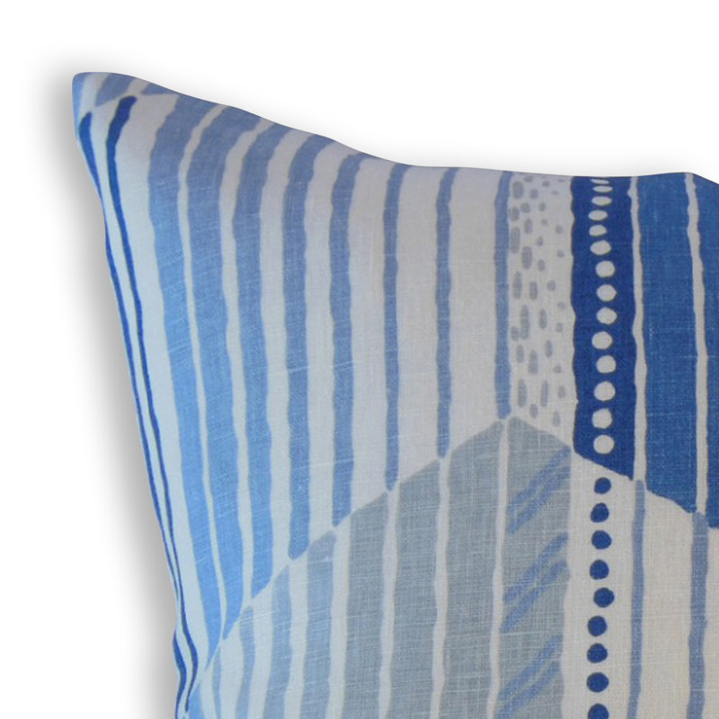 Oreiller en lin Parkin, 18 po x 18 po, Bleu / blanc, Coussin décoratif